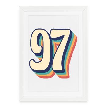 Vintage Retro T-Shirt Number 97 Ninety Seven - Framed poster (27 × 37 cm) - white - Front