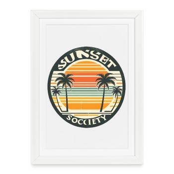Coucher de soleil avec les palmiers - Affiche encadrée (27 × 37 cm) - blanc - Devant