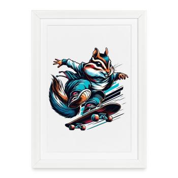 Cool chipmunk on a skateboard - Framed poster (27 × 37 cm) - white - Front
