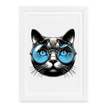 Cat with Glasses - Framed poster (27 × 37 cm) - white - Front