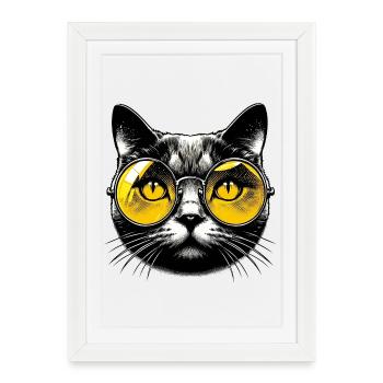 Le Chat avec des lunettes - Affiche encadrée (27 × 37 cm) - blanc - Devant