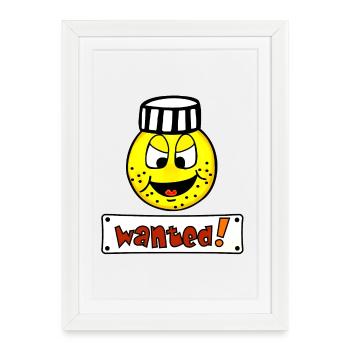 Wanted - Lustiges Emoticon Häftling  - Gerahmtes Poster (27 × 37 cm) - Weiß - Vorne