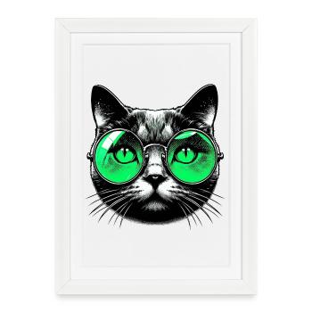 Le Chat avec des lunettes - Affiche encadrée (27 × 37 cm) - blanc - Devant