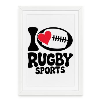 J'aime le rugby. Design Sportif et Passion Rugby - Affiche encadrée (27 × 37 cm) - blanc - Devant