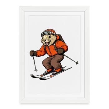Ski Beaver - Framed poster (27 × 37 cm) - white - Front