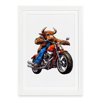 Taureaux Moto / Motard Taureau - Affiche encadrée (27 × 37 cm) - blanc - Devant