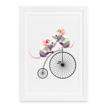 cute polygon mice on a nostalgic penny farthing - Framed poster (27 × 37 cm) - white - Front
