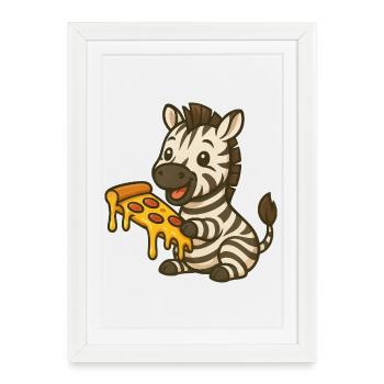 Cute Zebra Cartoon Pizza Pizza Lover Eating - Framed poster (27 × 37 cm) - white - Front