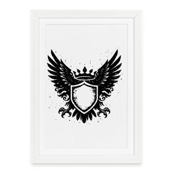 Coat of arms with wings – symbolic design - Framed poster (27 × 37 cm) - white - Front