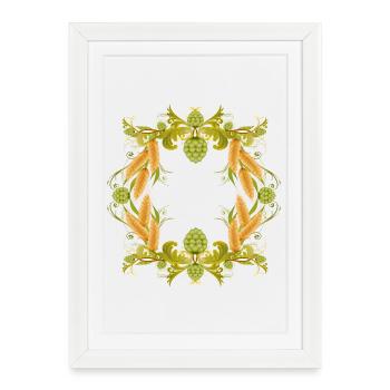 Cadre houblon avec épis de maïs – motif amateur de bière - Affiche encadrée (27 × 37 cm) - blanc - Devant