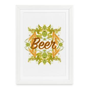 Ornement de houblon avec inscription « Beer » - Affiche encadrée (27 × 37 cm) - blanc - Devant