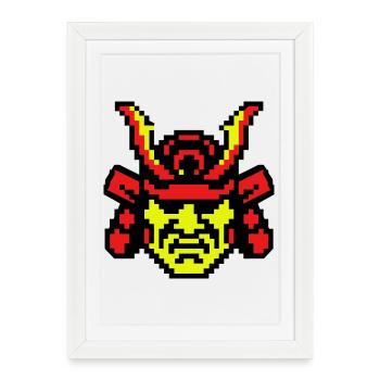 Pixel Samouraï 8bit - Affiche encadrée (27 × 37 cm) - blanc - Devant