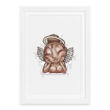 Dessin d'ange Rêveuse  - Affiche encadrée (27 × 37 cm) - blanc - Devant
