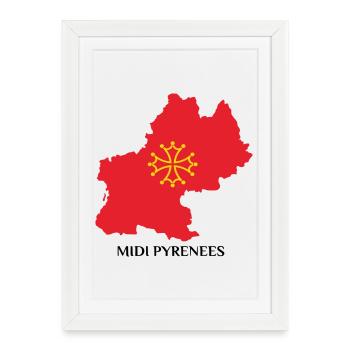 Carte du midi-pyrénée - Affiche encadrée (27 × 37 cm) - blanc - Devant