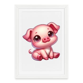 Mignon porcelet dessin animé ferme Kawaii agriculture - Affiche encadrée (27 × 37 cm) - blanc - Devant
