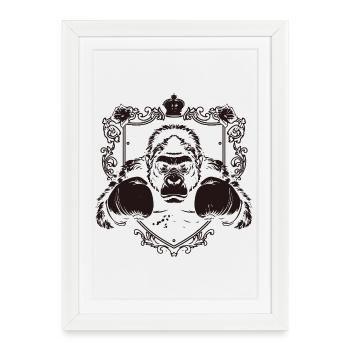 Gorille avec pose de combat - Affiche encadrée (27 × 37 cm) - blanc - Devant