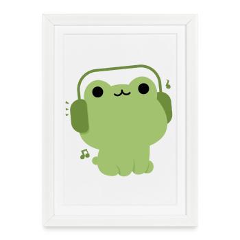 Cute Frog Headphones Illustration - Framed poster (27 × 37 cm) - white - Front
