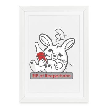 Funny bunny skull with bottle and Reeperbahn - Framed poster (27 × 37 cm) - white - Front