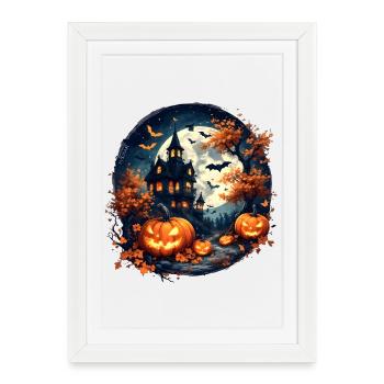 Halloween - Maison hantée et citrouilles  - Affiche encadrée (27 × 37 cm) - blanc - Devant