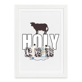 Veau Vache Sacrée Drôle Vache avec Lait Caos Joke - Affiche encadrée (27 × 37 cm) - blanc - Devant