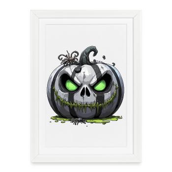 Citrouille zombie sinistre aux yeux verts - Affiche encadrée (27 × 37 cm) - blanc - Devant