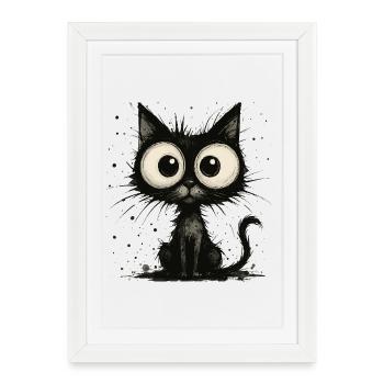 Drôle de chat noir avec de grands yeux – splash - Affiche encadrée (27 × 37 cm) - blanc - Devant