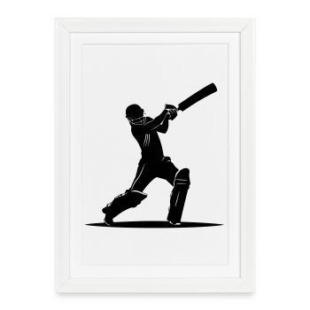 Silhouette de batteur de cricket - Affiche encadrée (27 × 37 cm) - blanc - Devant