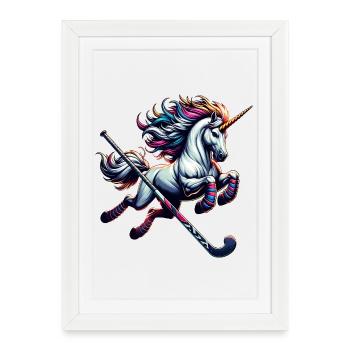 Licorne de hockey sur glace avec bâton Fantasy Power - Affiche encadrée (27 × 37 cm) - blanc - Devant