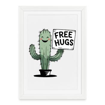Cactus avec signe de câlins gratuits - Affiche encadrée (27 × 37 cm) - blanc - Devant