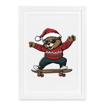 Ours Noël Drôle - Affiche encadrée (27 × 37 cm) - blanc - Devant