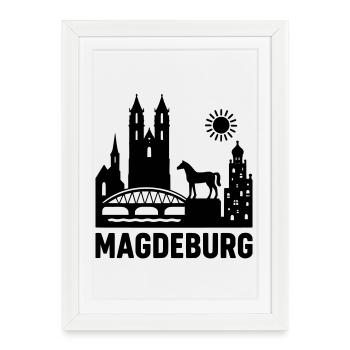Silhouette de Magdebourg - Affiche encadrée (27 × 37 cm) - blanc - Devant