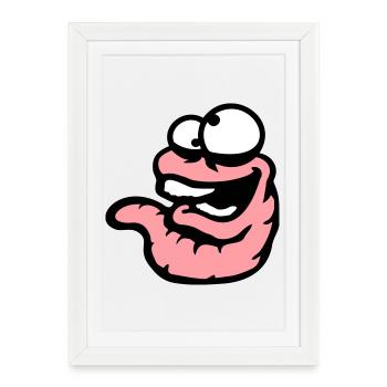 Worm Laughing Crazy Squinting Silly Stupid - Framed poster (27 × 37 cm) - white - Front