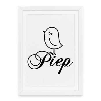 Bip de moineau - Motif de dessin animé d’oiseau bip - Affiche encadrée (27 × 37 cm) - blanc - Devant