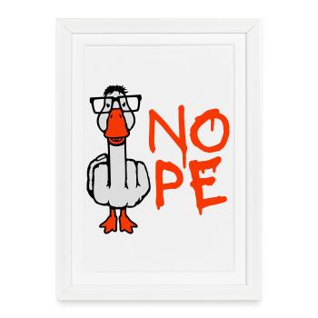 Goose Nope Middle Finger Nerd Geek Horn-Rimmed Glasses Smart - Framed poster (27 × 37 cm) - white - Front
