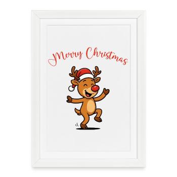 Cerf au chapeau de Père Noël - Affiche encadrée (27 × 37 cm) - blanc - Devant