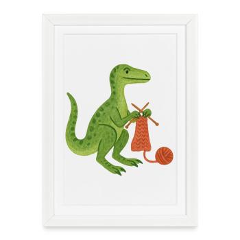 Dino Knits Cozy Craft - Framed poster (27 × 37 cm) - white - Front