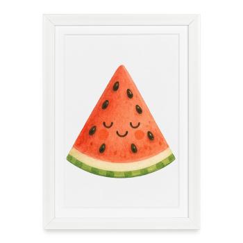 Tranche de pastèque sourire - Affiche encadrée (27 × 37 cm) - blanc - Devant