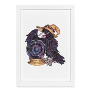Cute Raven Witch with Crystal Ball Fortune Teller - Framed poster (27 × 37 cm) - white - Front