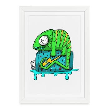 Canette de boisson énergisante Caméléon. Grafitti de bande dessinée - Affiche encadrée (27 × 37 cm) - blanc - Devant