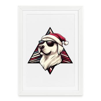 Christmas dog with sunglasses - Framed poster (27 × 37 cm) - white - Front