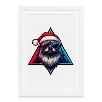 Neon Santa Dog with Sunglasses - Framed poster (27 × 37 cm) - white - Front