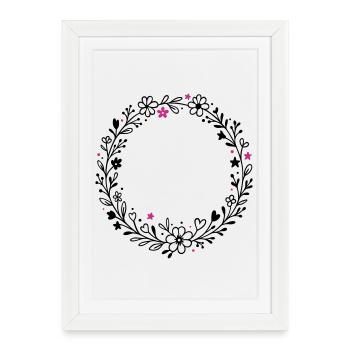 Couronne florale avec des fleurs et des étoiles - Affiche encadrée (27 × 37 cm) - blanc - Devant