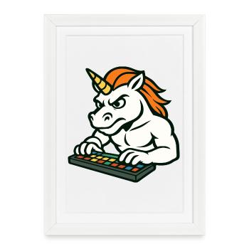 Unicorn DJ Mascot Making Beats on Pad - Framed poster (27 × 37 cm) - white - Front