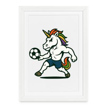 Unicorn Soccer Mascot Preparing to Kick - Framed poster (27 × 37 cm) - white - Front