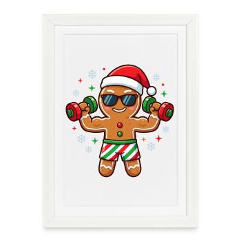 Christmas Gingerbread Man Weightlifting Fitness Student - Framed poster (27 × 37 cm) - white - Front