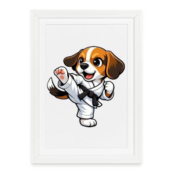 Beagle Dog Karate Kick Martial Arts Martial Arts - Framed poster (27 × 37 cm) - white - Front