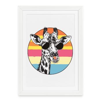 Lunettes de soleil rétro Girafe - Affiche encadrée (27 × 37 cm) - blanc - Devant