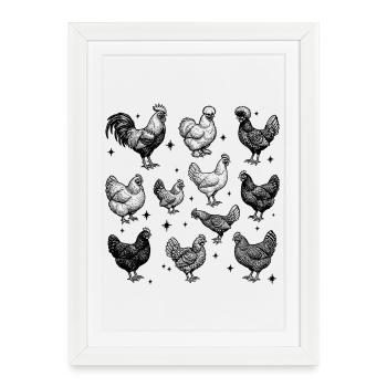 Chickens Tattoo Design in 90s Vintage Style - Framed poster (27 × 37 cm) - white - Front