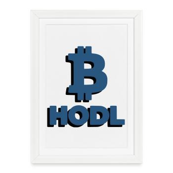 Bitcoin HODL Logo, Lettrage Crypto - Affiche encadrée (27 × 37 cm) - blanc - Devant