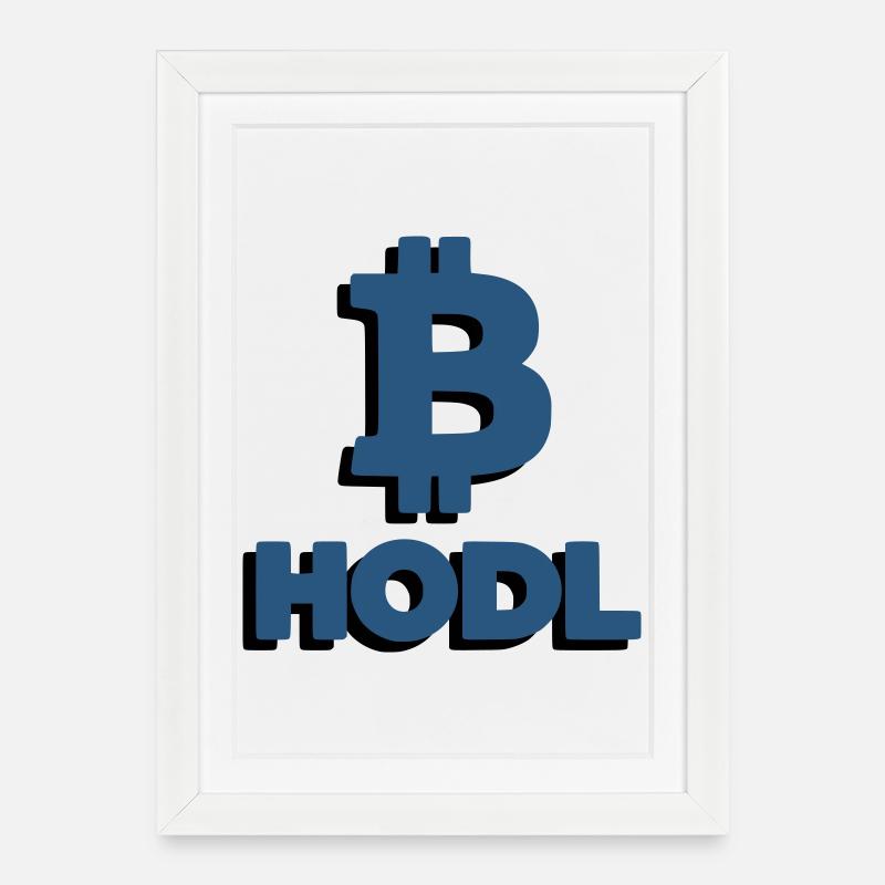 Bitcoin HODL Logo, Lettrage Crypto - Affiche encadrée (27 × 37 cm) - blanc